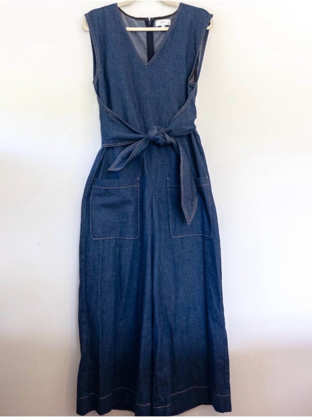 Adorable Like-New Joie Dark Blue Denim Sleeveless Jumpsuit with Tie Waist